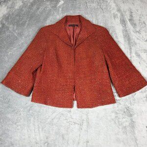 Lafayette 148 Blazer Womens 6 Orange Gold Metallic Tweed Wool Blend Jacket